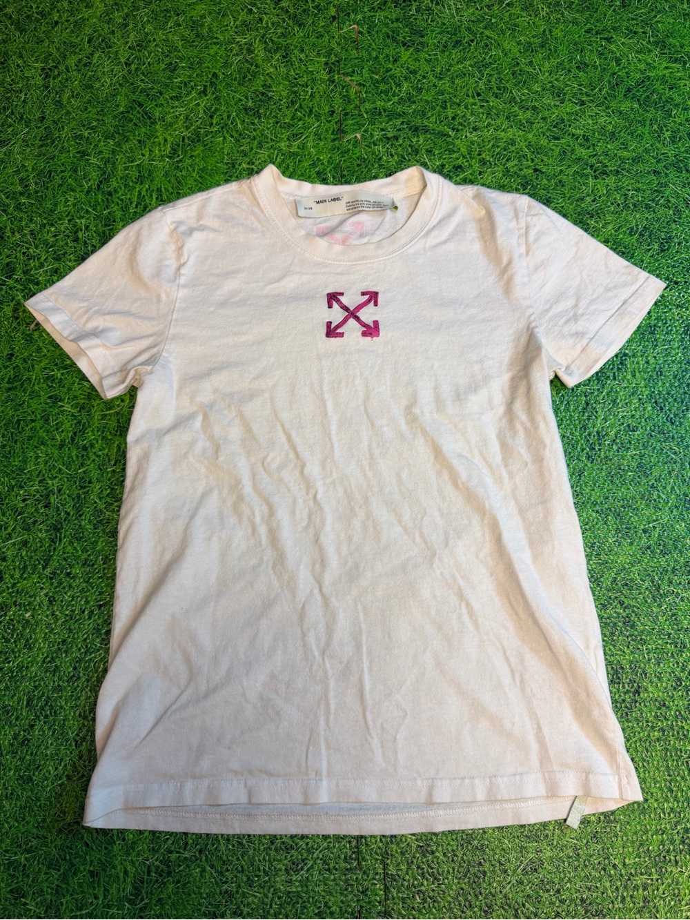 Off-White womens size small White T-Shirt with Pink Arrow Logo